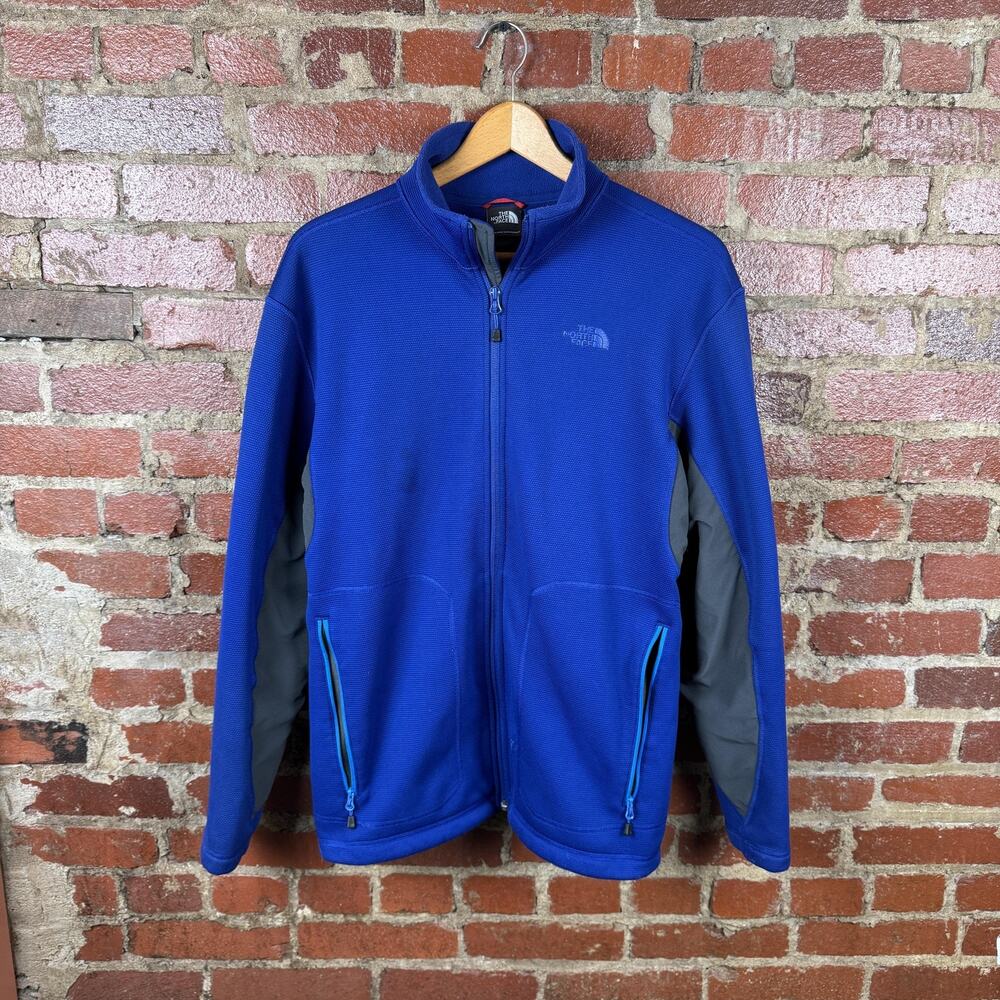 The North Face Jacket Mens Large Blue Full Zip Fleece Stretch Pockets Outdoor